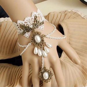 White Lace Ring Bracelet Goth Wicca Costume